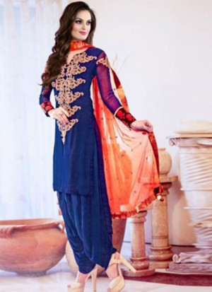 BLUE MBROIDERED DESIGNER STRAIGHT SALWAR SUIT AT ZIKIMO