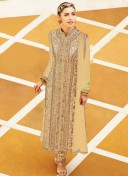 DESIGNER FULL EMBROIDERED CRREAM GEORGETTE PAKISTANI STYLE SUIT AT ZIKIMO