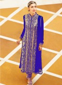 DESIGNER FULL EMBROIDERED BLUE GEORGETTE PAKISTANI STYLE SUIT AT ZIKIMO