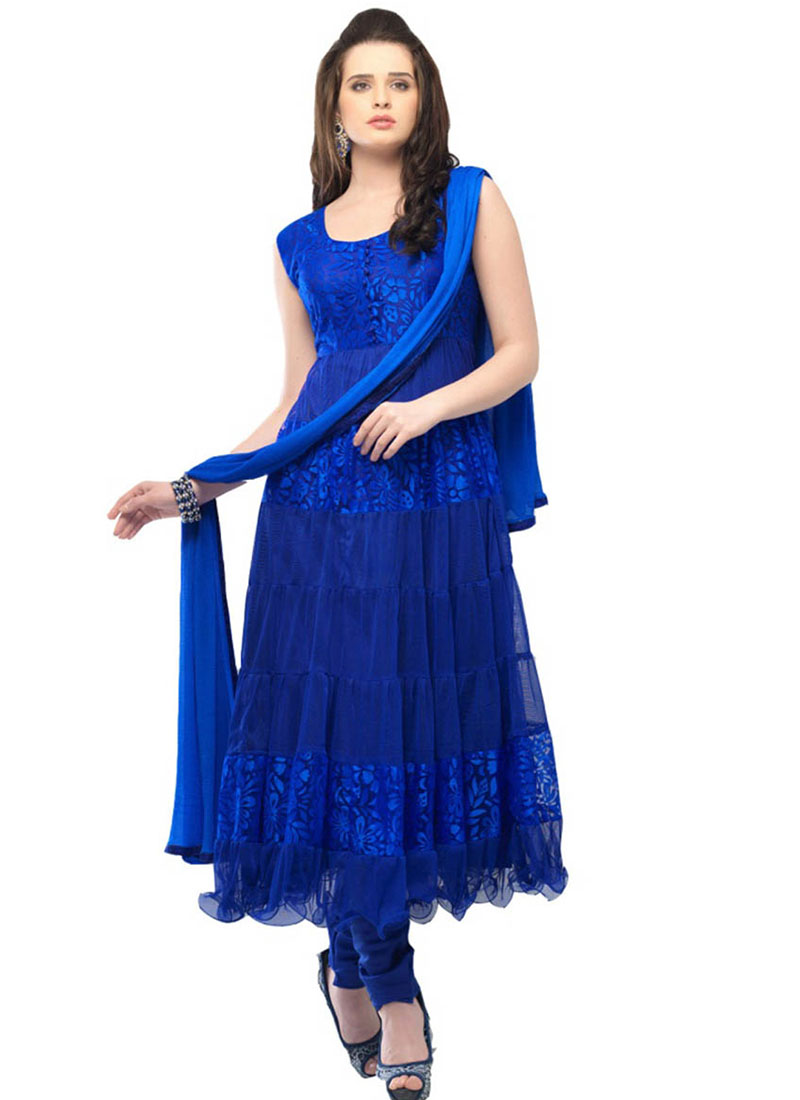 Georgette and brasso 1078 Self Design Semi-stitched Blue Salwar Suit at ZIKimo