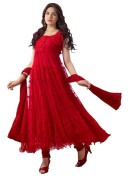 Georgette and brasso 1077 Self Design Semi-stitched Red Salwar Suit at ZIKimo