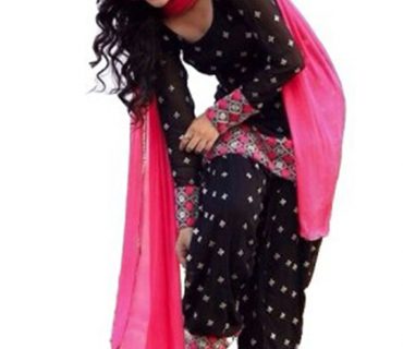 Black Cotton Punjabi Salwar Kameez With Pink Dupatta at Zikimo 1 Black Cotton Punjabi Salwar Kameez With Pink Dupatta at Zikimo