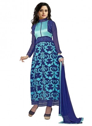 Georgette Blue Party Wear Straight Suit at Zikimo