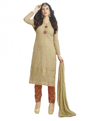 Beige Color Heavy Embroidery Work With Pants Suit at Zikimo