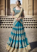 BRIDAL WEAR BLUE Banglori Silk Heavy Emb Lehnga CHOLI 7242 AT ZIKIMO