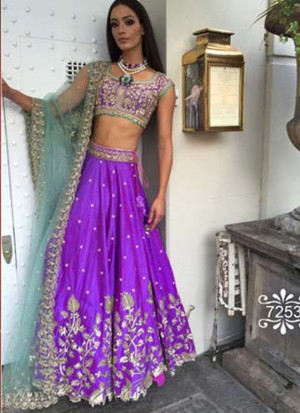 Blue Wedding Wear Pure Banglori Silk Embroidered Lehenga Choli 7253 At Zikimo