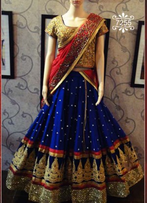 Blue Georgete Lehenga Choli With Fabric Metti Work Blouse 7255 at Zikimo