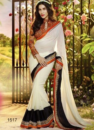 Sophie Black And White 1517 Georgette Floral Saree at Zikimo