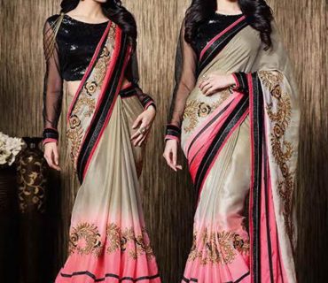 Peach Pink Color 1547 Flowy Saree With net Black Blouse At Zikimo 1 Peach Pink Color 1547 Flowy Saree With net Black Blouse At Zikimo