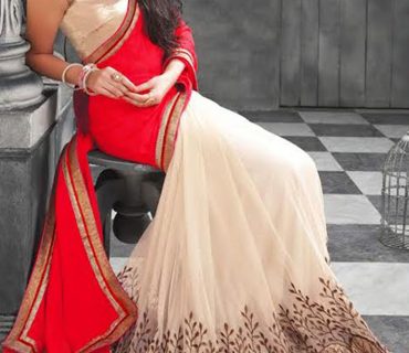 Orange Pink Pallu 1548 with Cream Skirt Party Wear Georgette Saree AT Zikim 1 Orange Pink Pallu 1548 with Cream Skirt Party Wear Georgette Saree AT Zikim