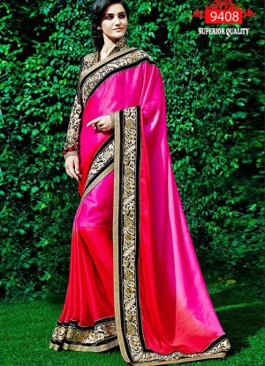 Gorgeous 9408 Pink Orange Stin Dhupion Party Wear Bollywood Saree at ZIkimo