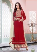 Glamorous Red and Off White 11002 Designer Party Wear Pure Georgette Plazo/Pants Suit At Zikimo