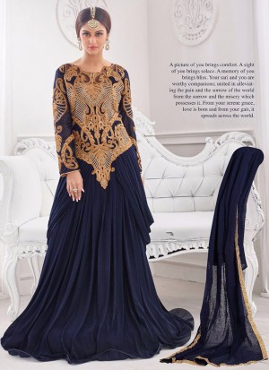 Glamorous Dark Blue 06 Korean Lycra Wedding Wear Designer Gown At Zikimo
