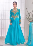 Pleasant Aqua Blue 09 Korean Lycra Wedding Wear Designer Gown At Zikimo