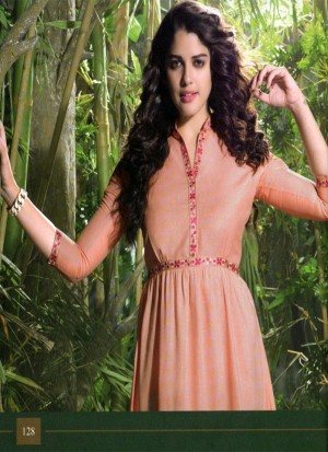 Beautiful Peach 128 Linen Designer Kurtis At Zikimo