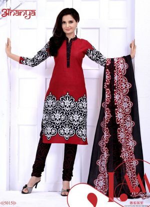Impressive Red and Black Printed Cotton 5015 Daily Wear  Salwar Kameez AT Zikimo