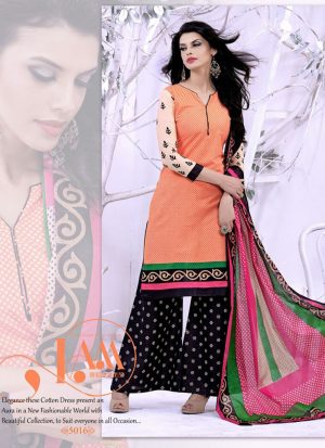 Commendable Light Orange and Black Printed Cotton 5016 Daily Wear  Salwar Kameez At Zikimo
