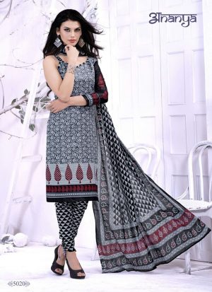 Luxuriant Black and Gray Printed Cotton 5020 Daily Wear Salwar Kameez At Zikimo