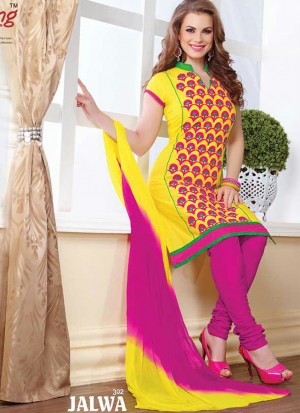 Jalwa 302 Yellow and DeepPink Embroidered Cotton Daily Wear Salwar Suit