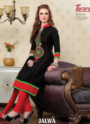 Jalwa 303 Black and Red Embroidered Cotton Daily Wear Salwar Suit