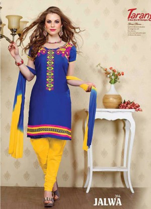 Jalwa 304 Blue and Yellow Embroidered Cotton Daily Wear Salwar Suit