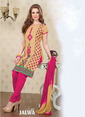 Jalwa 305 SandyBrown and DeepPink Embroidered Cotton Daily Wear Salwar Suit