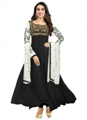 Karishma Kapoor Black Designer Georgette Anarkali Suit at Zikimo