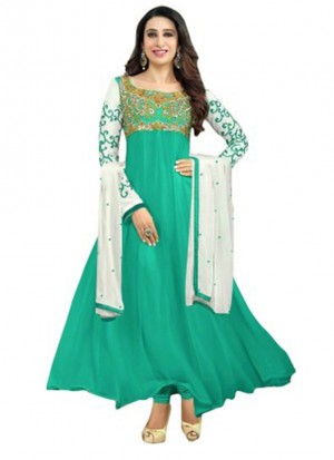 Karishma Kapoor firozi Designer Georgette Anarkali Suit at Zikimo