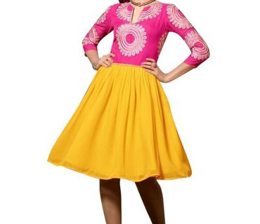 Yellow With Pink Designer Georgette Party Wear Kurti at Zikimo 1 Yellow With Pink Designer Georgette Party Wear Kurti at Zikimo