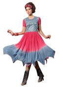 Grey With Carrot Color Designer Georgette Party Wear Kurti at Zikimo