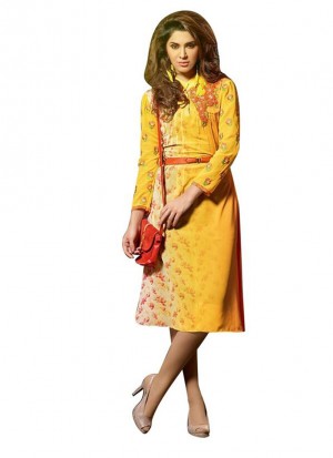 Yellow Designer Georgette Party Wear Kurti at Zikimo