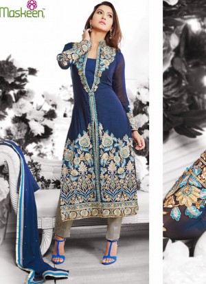 Maskeen 12005 Gauhar Khan Blue Silk Embroidery work Pants/Plazo Party Wear suit at Zikimo