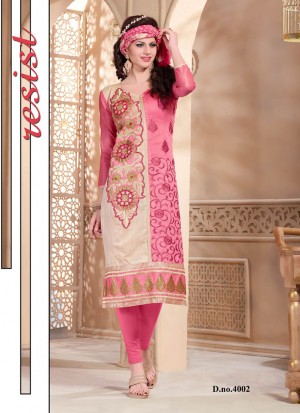 Fascinating Pink and Beige 4002 Chanderi Daily Wear Straight Suit At Zikimo