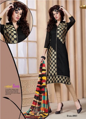 Bewitching Black and Sandy Brown 4003 Chanderi Daily Wear Straight Suit At Zikimo