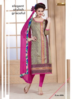 Awesome Dark Sandy Brown and Magenta 4006 Chanderi Daily Wear Straight Suit At Zikimo
