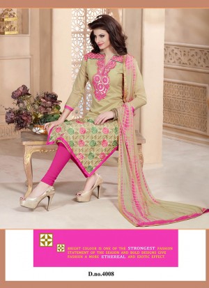 Ravishing Sandy Brown and Deep Pink 4008 Chanderi Daily Wear Straight Suit At Zikimo