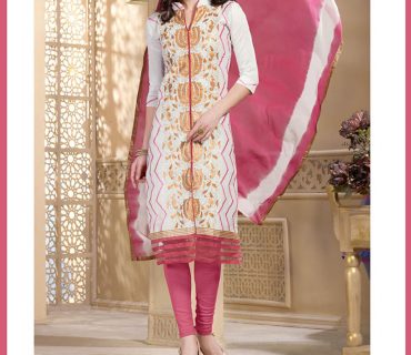 Beautiful White and Dull Pink 4011 Chanderi Daily Wear Straight Suit At Zikimo