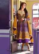 Luxurious Multicolor and Dark Yellow 8315A Cotton Satin Anarkali Party Wear Suit At Zikimo