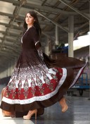 Magnificent Chocolate Brown and White 8317A Cotton Satin Anarkali Party Wear Suit At Zikimo