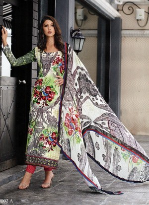 Bewitching Off White and Dull Pink Pakistani Style 9002A Party Wear Satin Cotton Suit At Zikimo