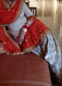 White Cotton Satin and Brocade Punjabi Salwar Kameez With Orange Designer Dupatta At zikimo