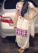 WHIte Cotton Satin With Purple Thread Work Embroidered Punjabi Salwar Kameez At zikimo