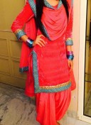 Carrot Color Lace Work Full Punjabi Salwar Kameez at Zikimo