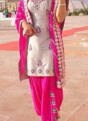 Grey and Pink Machine and Hand Work Punjabi Salwar Kameez AT zikimo