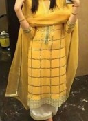 yellow  and white Raw Silk Punjabi Plazzo Salwar Kameez at Zikimo