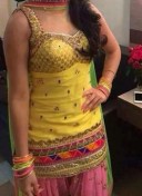 Yellow With Pink Double layered Salwar Punjabi Suit at zikimo