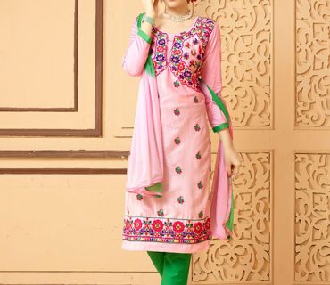 Glamorous Pink and Green 2061 Satin Cotton Party Wear Straight Suit At Zikimo