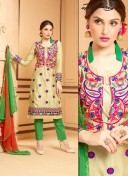 Awesome Sandy Brown and Parrot Green 2065 Satin Cotton Party Wear Straight Suit At Zikimo