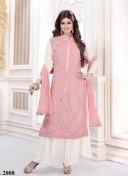 Beautiful Pink and White 2008 Semi Georgette Party Wear Straight Suit At Zikimo