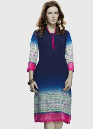 Stunning Navy Blue and Magenta Party Wear 521B Lemon Georgette Kurti At Zikimo